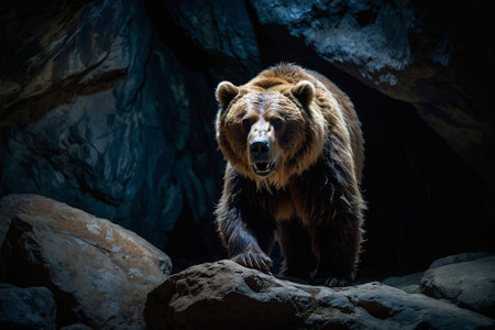 Grizzly bear in the cave. Wildlife scene from nature.の素材