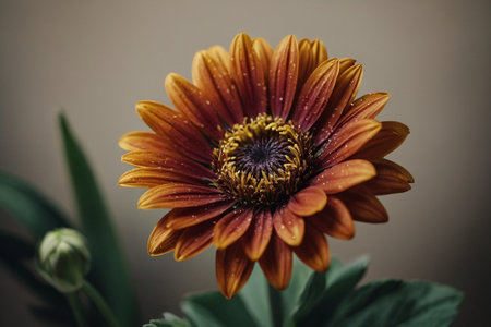 Beautiful orange chrysanthemum with drops of dewの素材