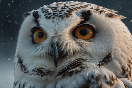 Snowy owl with yellow eyes in winter. Snowy owl close up.の素材