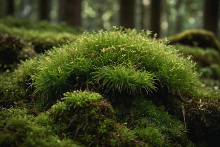 Green moss in the forest, close-up. Nature background.の素材