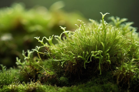 Green moss on the floor in the forest. Shallow depth of field.の素材