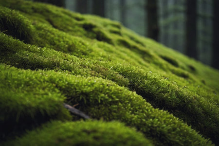 Green moss on a stone in the forest. Shallow depth of field.の素材