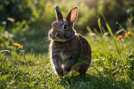 Rabbit on the meadow in springtime. Animal portrait.の素材