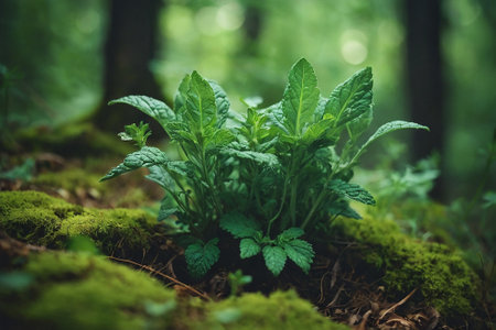 Green plants in the forest. Selective focus. Shallow depth of field.の素材