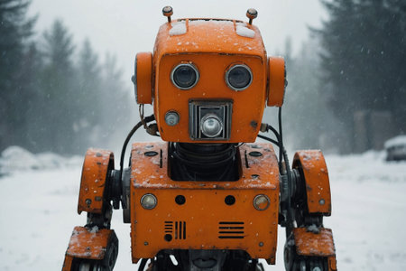 Snow removal machine in the forest during a blizzard. Snow removal equipment.の素材