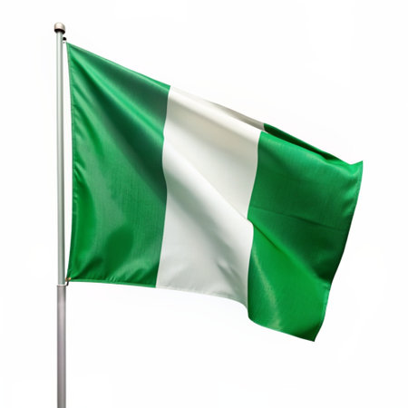 Nigeria flag waving isolated on white background, clipping path includedの素材