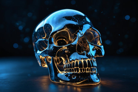 Human skull on a black background. Halloween concept. 3D Renderingの素材