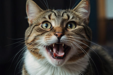 Portrait of a cat with a funny expression on his face.の素材