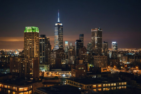 Manhattan skyline at night, New York City, United States.の素材