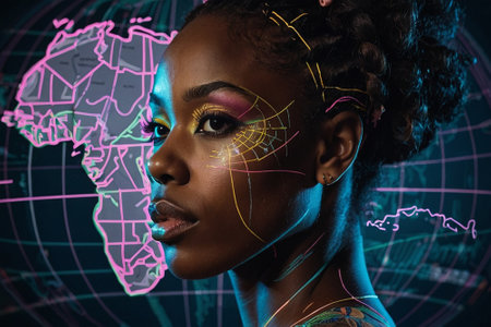 Portrait of a beautiful African American woman with creative make upの素材