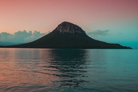 Beautiful seascape with mountain and sea at sunset time.の素材