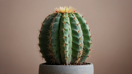 Cactus in a pot on a brown background, close-upの素材