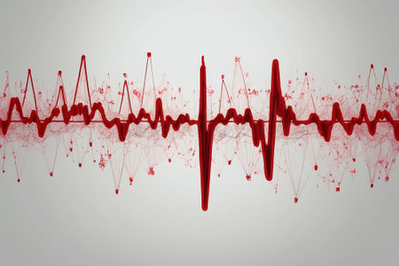 Digital illustration of heart beat in color background (3D rendering)の素材