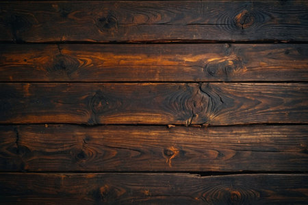 Old wooden background or texture. Horizontal dark brown planks.の素材