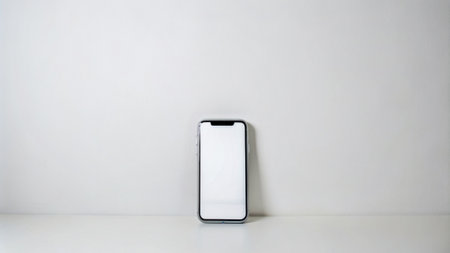 Smartphone mockup on white background. Smartphone with blank screen.の素材