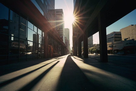 Sunset in downtown Los Angeles, California, United States of Americaの素材