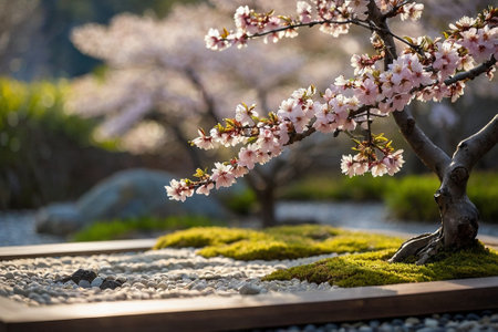 cherry blossom in Japanese garden, shallow depth of fieldの素材
