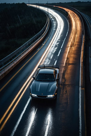 car on the road with motion blur, long exposure. long exposureの素材