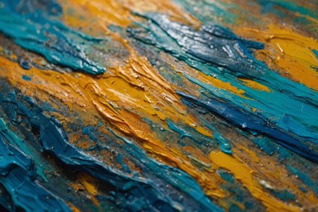 abstract background: blue and yellow oil paint on a palette close-upの素材