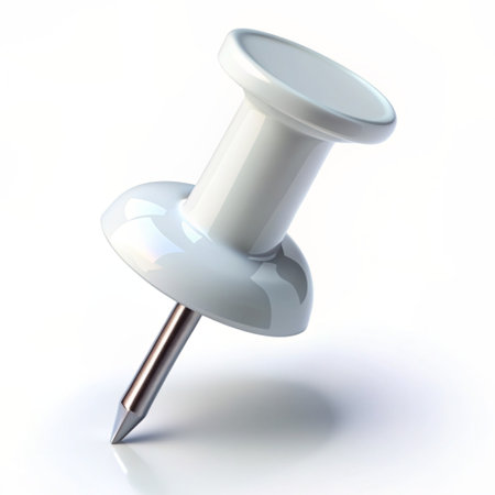 Pushpin isolated on white background. 3d render. Computer generated image.の素材