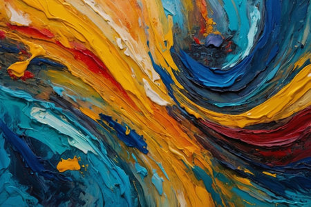 Colorful abstract painted background. Oil paint on canvas. Fragment of artwork.の素材