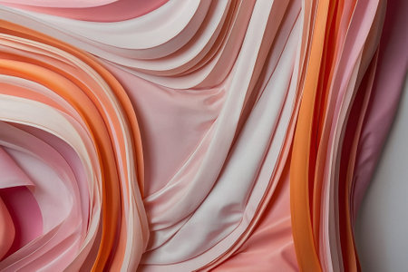close up of pink and orange silk drapery on white backgroundの素材