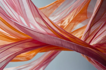 Closeup detail of red and pink crumpled tulle fabricの素材