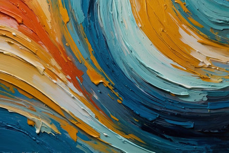 Abstract background of acrylic paint in blue, yellow and orange tones.の素材