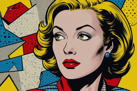 Portrait of a beautiful young woman in pop art style. Vector illustration.の素材