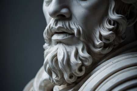 Sculpture of a bearded man in profile, close-upの素材