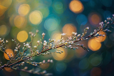 Beautiful bokeh background with a branch of a tree.の素材