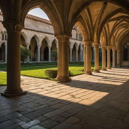 Cloister of the cloister of the Monastery of Santa Maria de Montserrat, Catalonia, Spainの素材