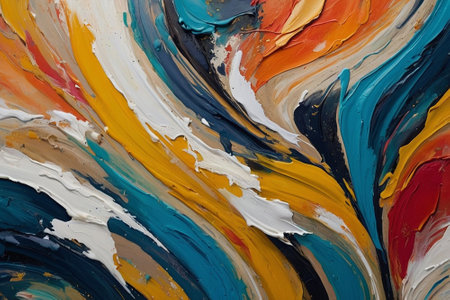 abstract background of acrylic paint in yellow, blue and orange colorsの素材