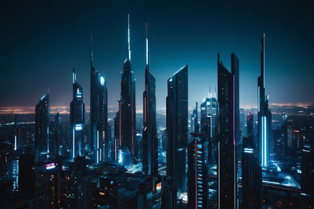 Shanghai skyline at night with skyscrapers in China.の素材