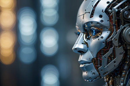 Close-up of artificial intelligence robot head. 3D Renderingの素材
