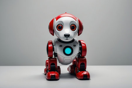 Robot toy on a gray background. 3d rendering, 3d illustration.の素材