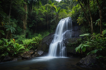 Waterfall in tropical rainforest. Waterfall in rainforest.の素材