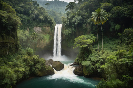 Waterfall in the jungle of Borneo, Sabah, Malaysiaの素材