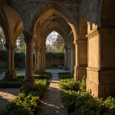 The cloister of the abbey of Saint Francis of Assisi in Umbria, Italyの素材