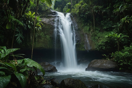 Tropical waterfall in the rainforest of Borneo.の素材