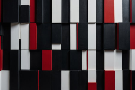 Black and white piano keys with red and black stripes, abstract backgroundの素材