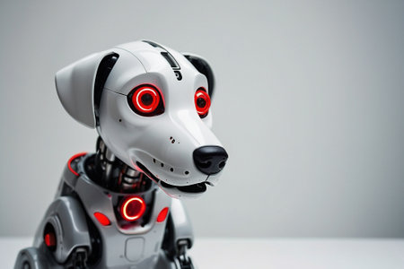 Robot toy isolated on white background with copyspace for textの素材