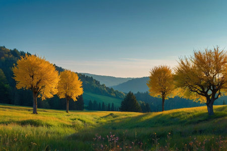 Autumn landscape with trees on the hillside in Carpathian mountainsの素材