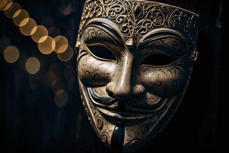 Traditional Venetian mask on dark background. Selective focus.の素材