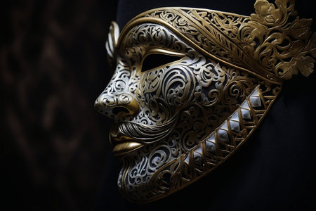 Ancient Venetian mask on a dark background, close-upの素材