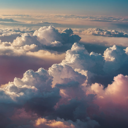 Aerial view of beautiful cloudscape at sunset. Nature background.の素材