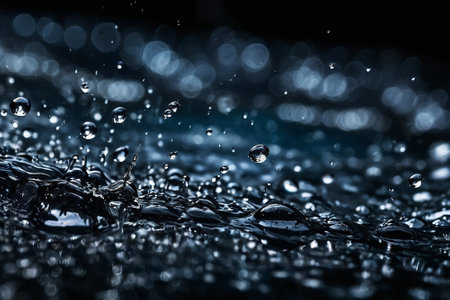 Water drops on a black background. Shallow depth of field.の素材