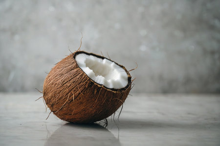 Coconut on a marble table with copy space for text.の素材