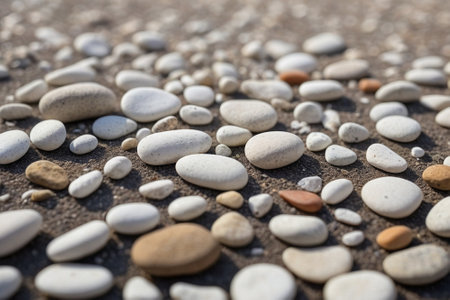 pebble stones on the ground as a background, close upの素材