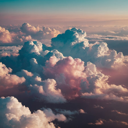Aerial view of beautiful cloudscape at sunset. Color tonedの素材